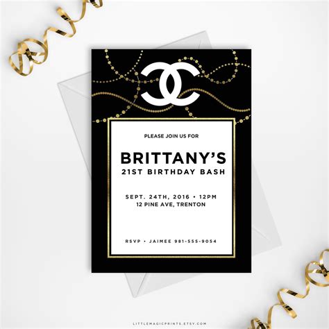 coco chanel party ticket invitation|elegant coco chanel invitations.